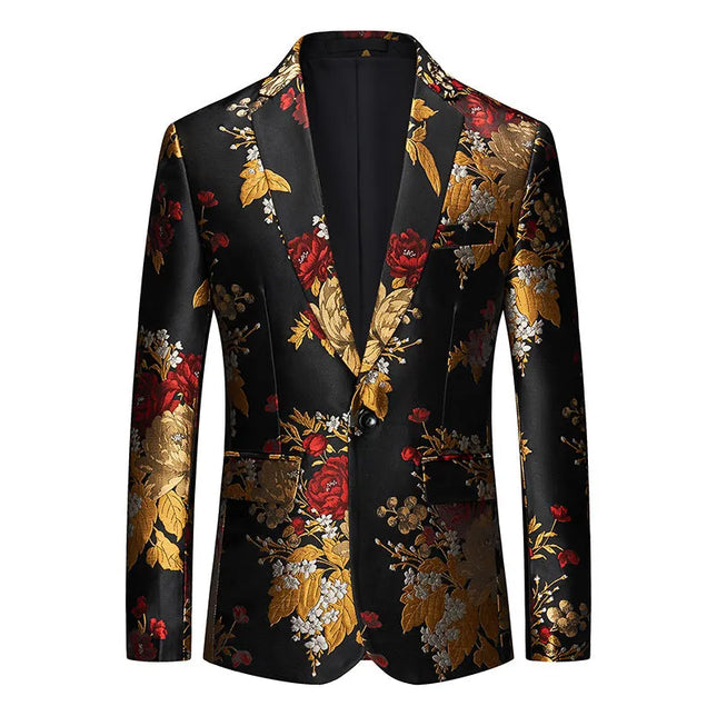 Men's Chrysanthemum Print Blazer #S8312 - Blazers | Multicolour / XS