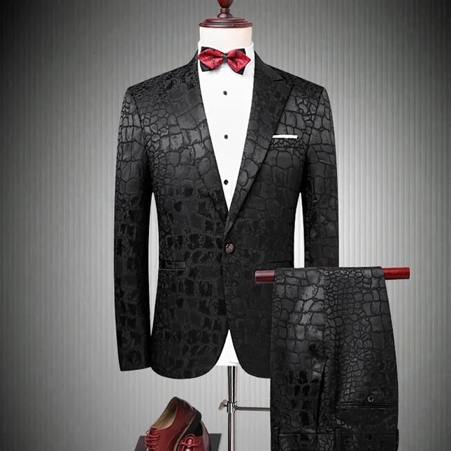 Men's Crocodile Patterns Suit #S8321 - Suits | Black / XS