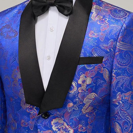 Men's Blue Flower Jacquard Suit #S8306 - Suits | Multicolour / XS