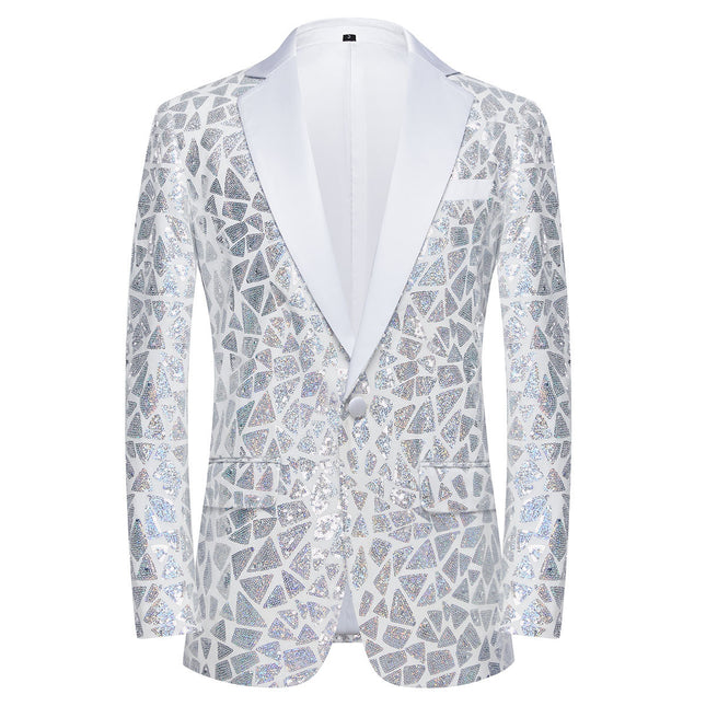 Men's Holographic Sequin Jacket #M8074 - Blazers | Silver / XS