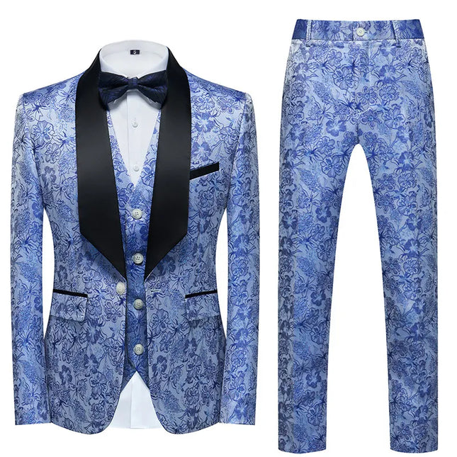 Men's Texture Painting Suit #M8004 - Suits | Blue / XS