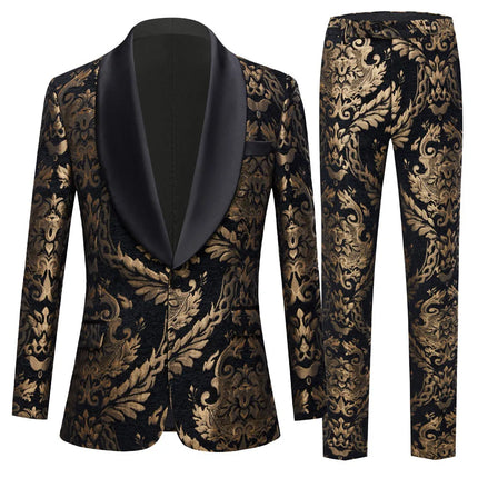 Men's Luxurious Gold Embroidered Suit #S8341 - Suits | Black / XS