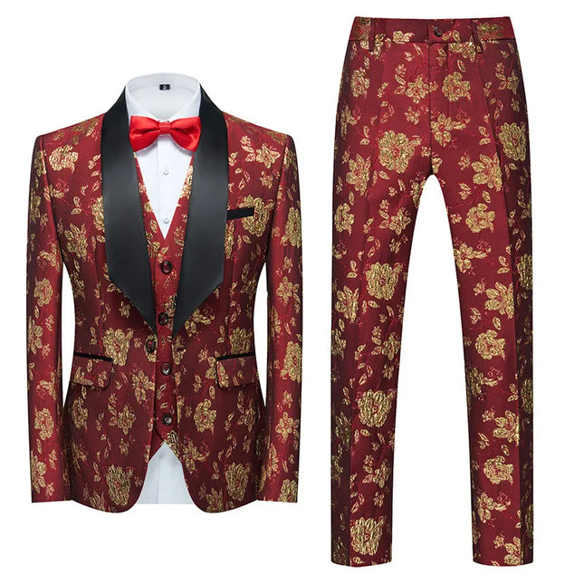 Men's Texture Painting Suit #S8195 - Suits | Golden-Red / XS