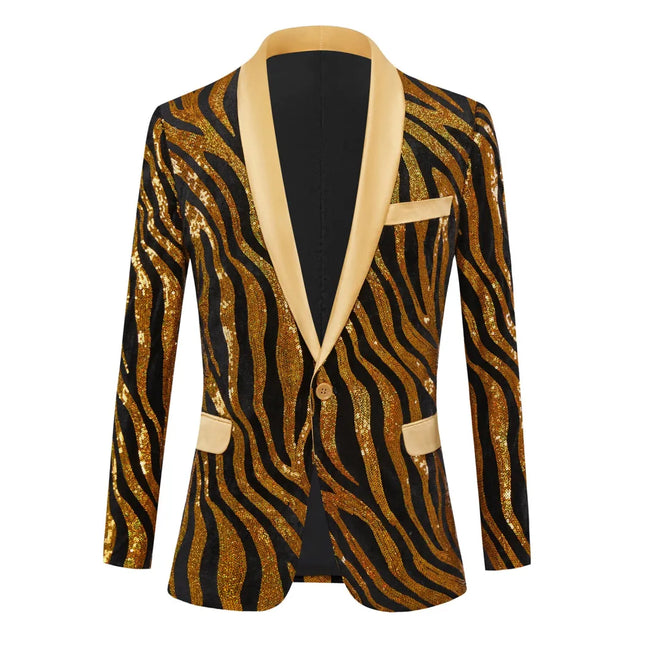 Men's Golden Gleam Zebra Stripes Tuxedo #S8339 - Blazers | Golden / XS