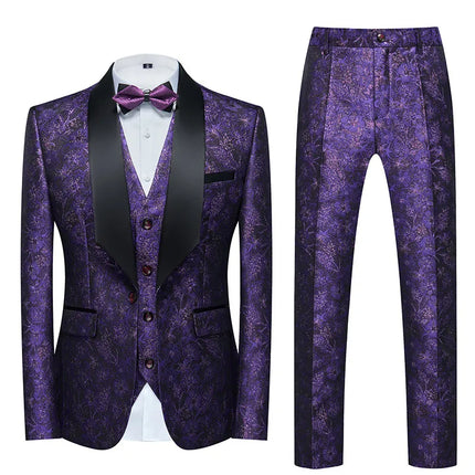 Men's Texture Painting Suit #M8004 - Suits | Purple / XS