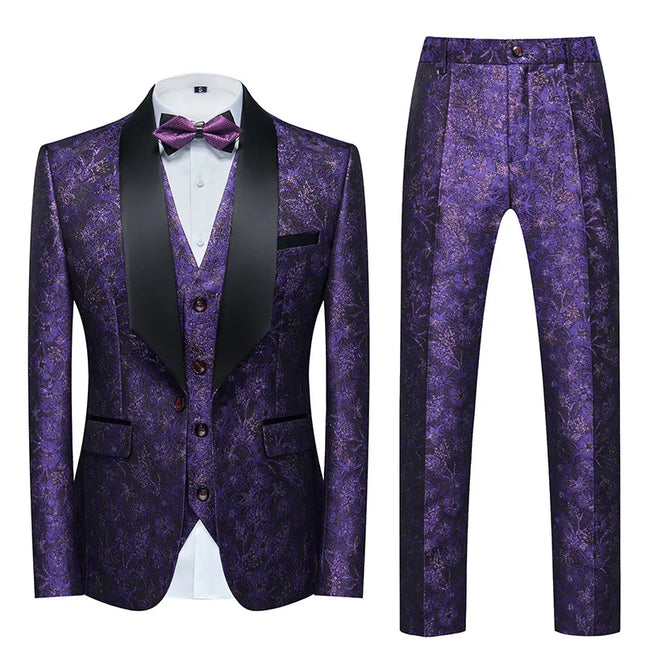 Men's Texture Painting Suit #M8004 - Suits | Purple / XS
