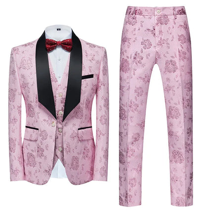 Men's Texture Painting Suit #S8195 - Suits | Pink / XS