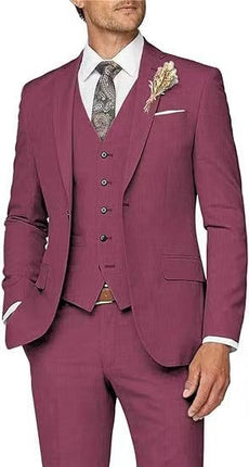 Men's 3pcs Suit #302 - | Wine / XXS