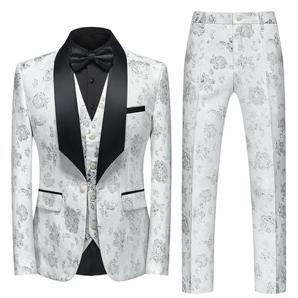 Men's Texture Painting Suit #S8195 - Suits | White / XS