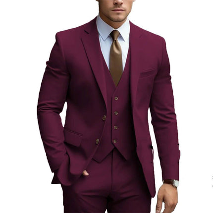 Men's 3pcs Suit #301 - | Wine / XXS