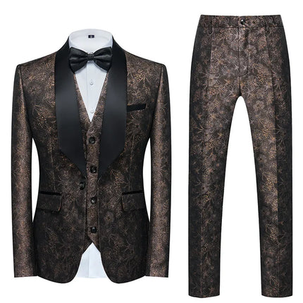 Men's Texture Painting Suit #M8004 - Suits | Coffee Brown / XS