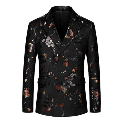 Men's Floral Gilded Pattern Blazer #S8318 - Blazers | Black / XS