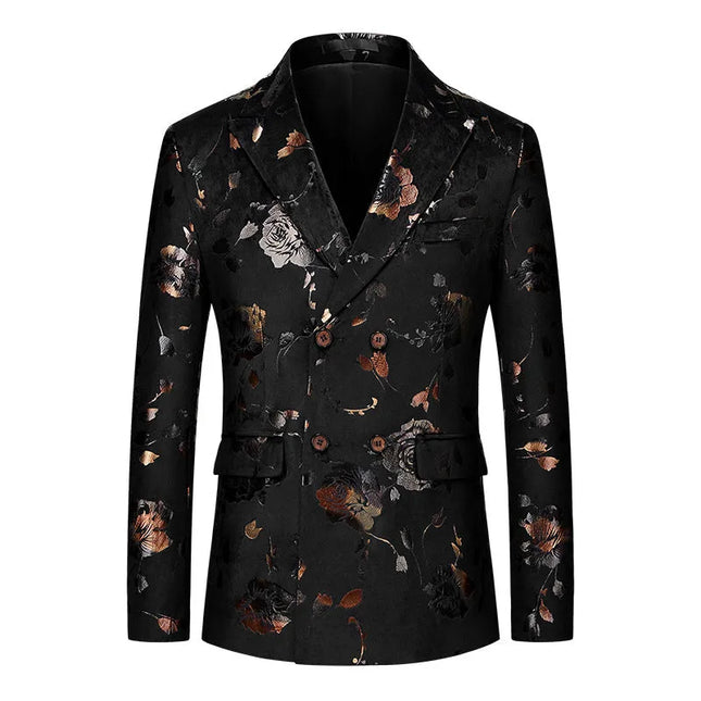 Men's Floral Gilded Pattern Blazer #S8318 - Blazers | Black / XS