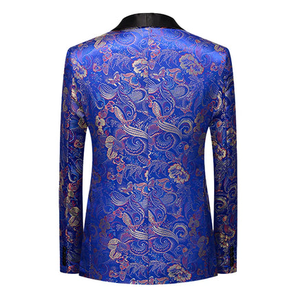 Men's Blue Flower Jacquard Suit #S8306 - Suits | Multicolour / XS