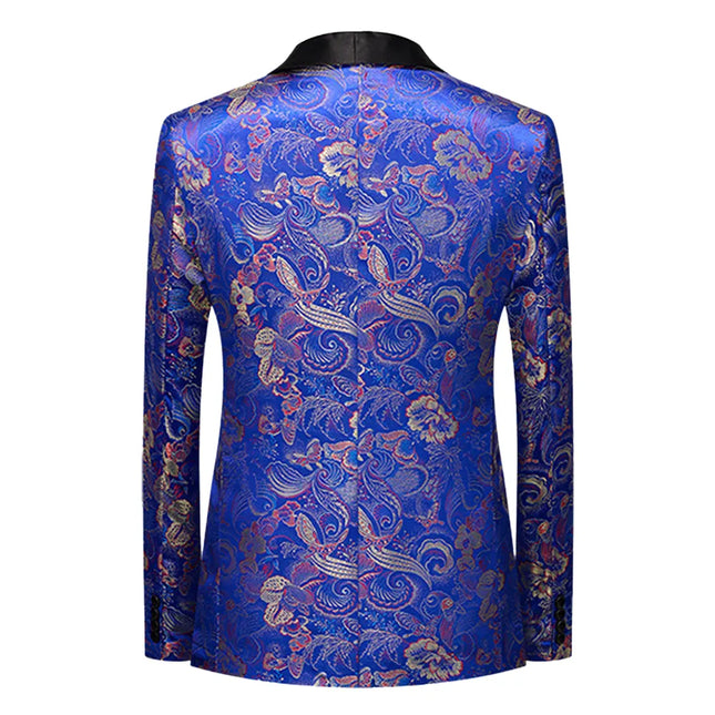 Men's Blue Flower Jacquard Suit #S8306 - Suits | Multicolour / XS