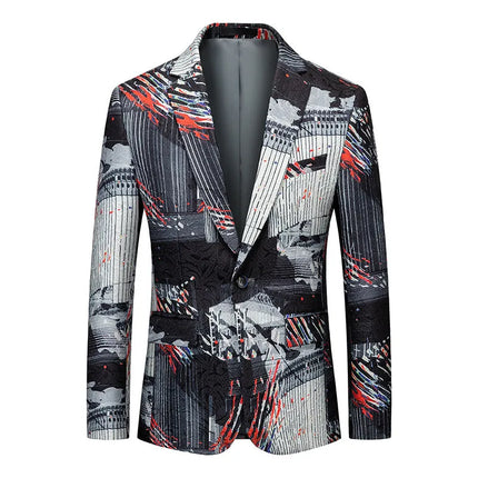 Men's Abstract Element Print Blazer #S8314 - Blazers | Multicolour / XS