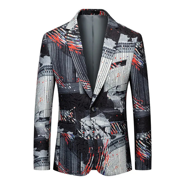 Men's Abstract Element Print Blazer #S8314 - Blazers | Multicolour / XS