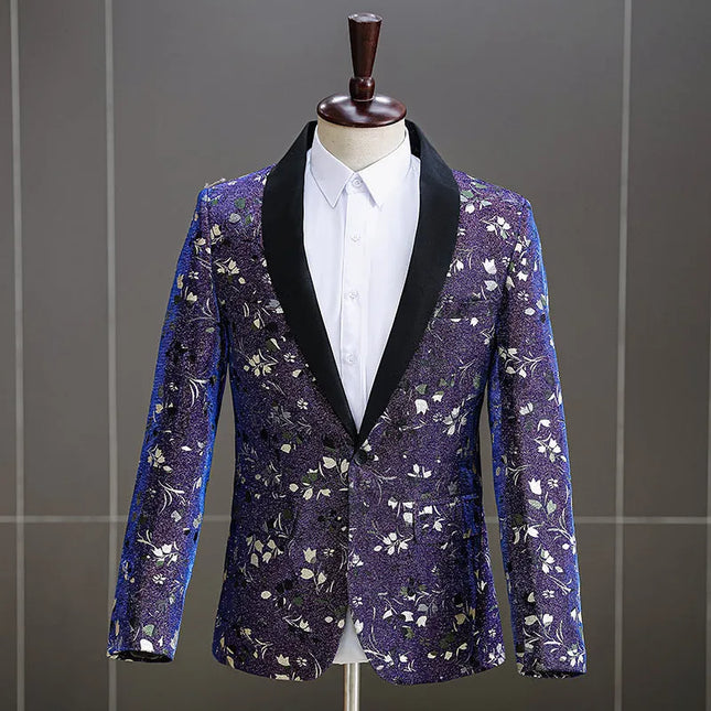 Men's Blue-Purple Embroidery Tuxedo  #S8411