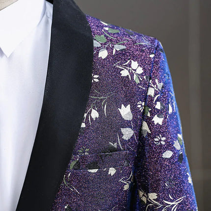 Men's Blue-Purple Embroidery Tuxedo  #S8411