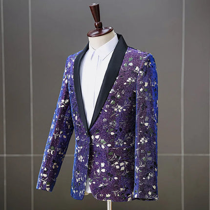 Men's Blue-Purple Embroidery Tuxedo  #S8411