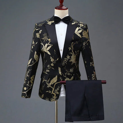 Men's Woodpecker Jacquard Suit #S8415 - Suits | Golden / XS
