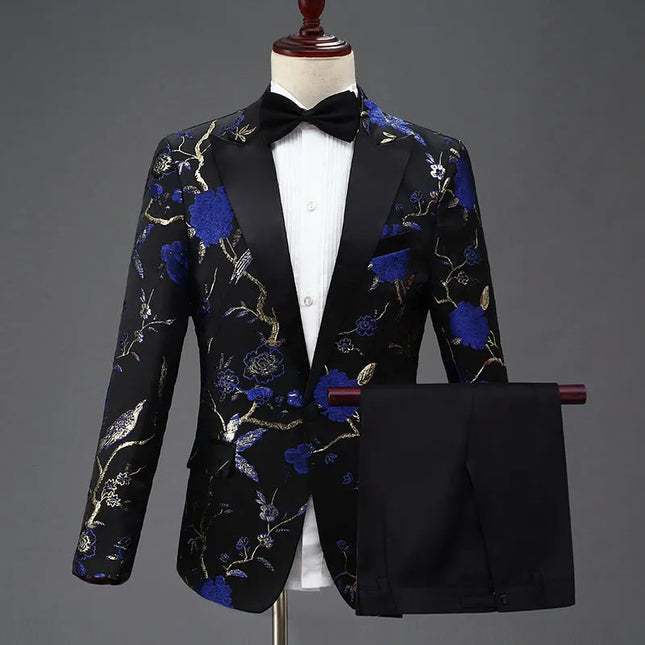 Men's Woodpecker Jacquard Suit #S8415 - Suits | Blue / XS