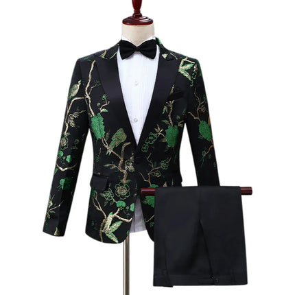 Men's Woodpecker Jacquard Suit #S8415 - Suits | Green / XS