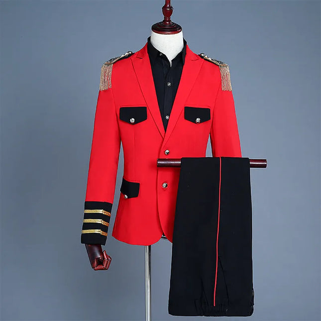 Men's Red Tassel Suit #S8417 - Suits | Red / XS