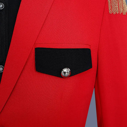 Men's Red Tassel Suit #S8417 - Suits | Red / XS