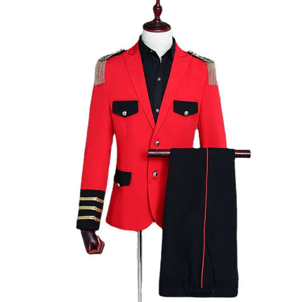Men's Red Tassel Suit #S8417 - Suits | Red / XS