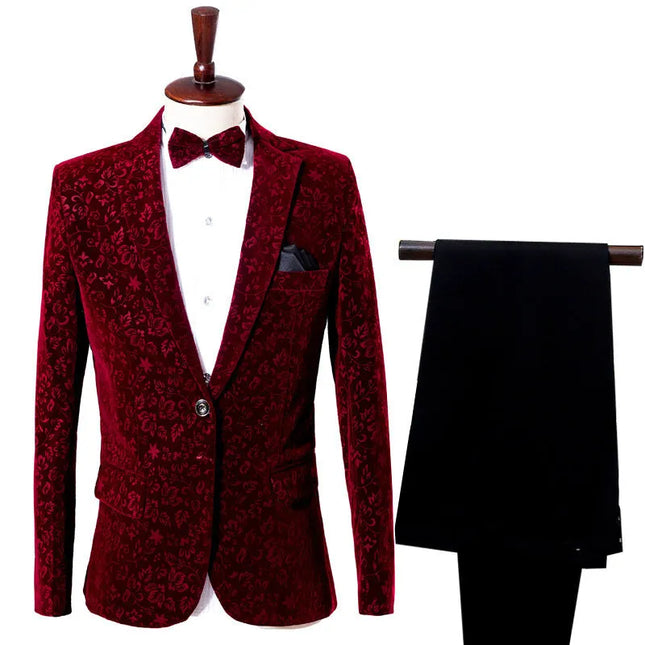 Men's Wine Red Hidden Flower Suit  #S8418