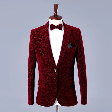 Men's Wine Red Hidden Flower Suit  #S8418