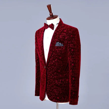 Men's Wine Red Hidden Flower Suit  #S8418
