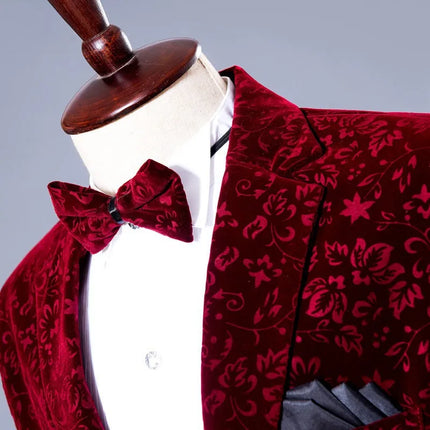 Men's Wine Red Hidden Flower Suit  #S8418