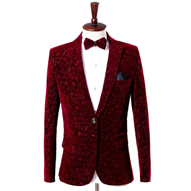 Men's Wine Red Hidden Flower Suit  #S8418