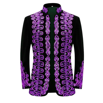 Men's Purple Velvet Band Collar Blazer #S8593 - Blazers | Purple / XS