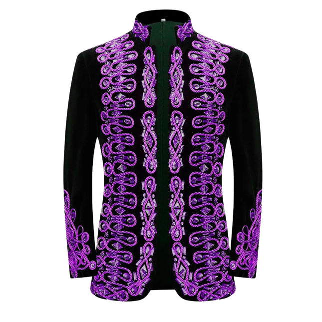 Men's Purple Velvet Band Collar Blazer #S8593 - Blazers | Purple / XS