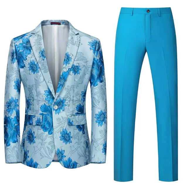 Men's Jacquard Suit #S8196 - Suits | Blue / XS