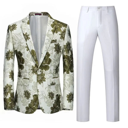 Men's Jacquard Suit #S8196 - Suits | Light Green / XS