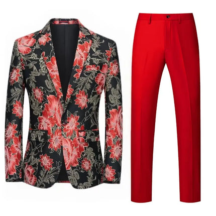 Men's Jacquard Suit #S8196 - Suits | Red / XS