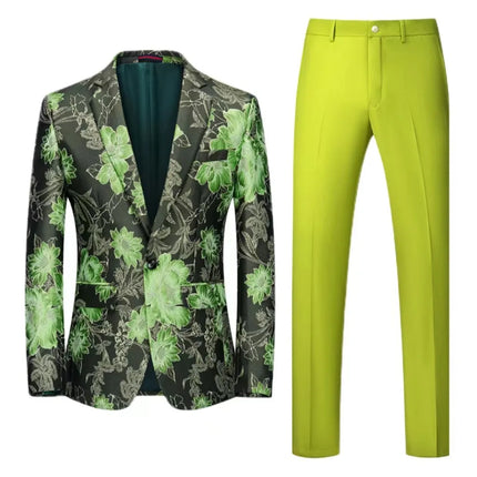 Men's Jacquard Suit #S8196 - Suits | Green / XS