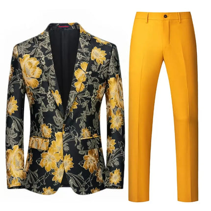 Men's Jacquard Suit #S8196 - Suits | Golden / XS