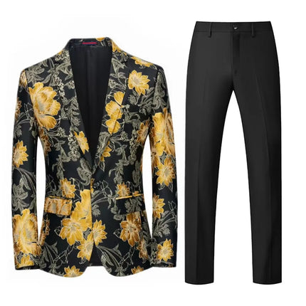 Men's Jacquard Suit #S8196 - Suits | Golden (Black Pants) / XS