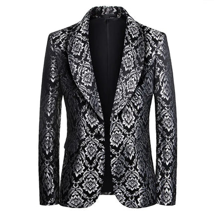 Men's Black-Silver Pattern Blazer  #S8631