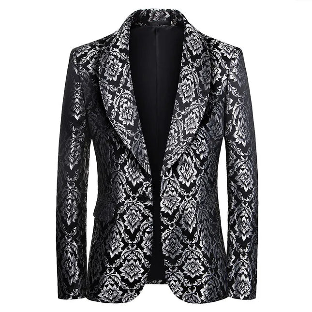 Men's Black-Silver Pattern Blazer  #S8631