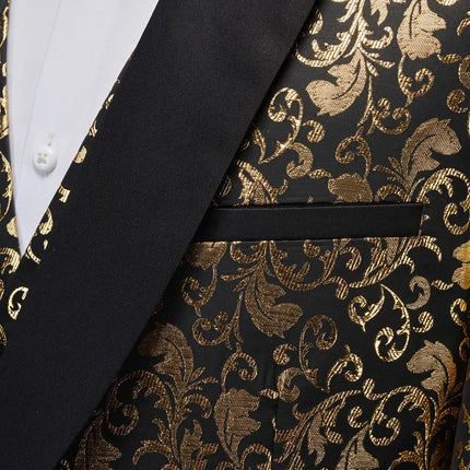 Men's 3 Piece Gold Pattern Party Suit #S8602 - Suits | Golden / XS