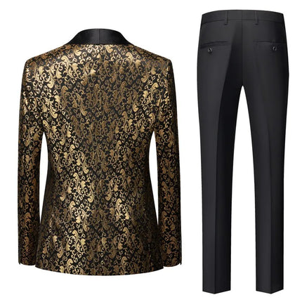 Men's 3 Piece Gold Pattern Party Suit #S8602 - Suits | Golden / XS
