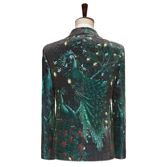 Men's Green Peacock Print Blazer  #S8634
