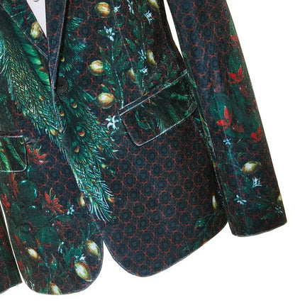 Men's Green Peacock Print Blazer  #S8634