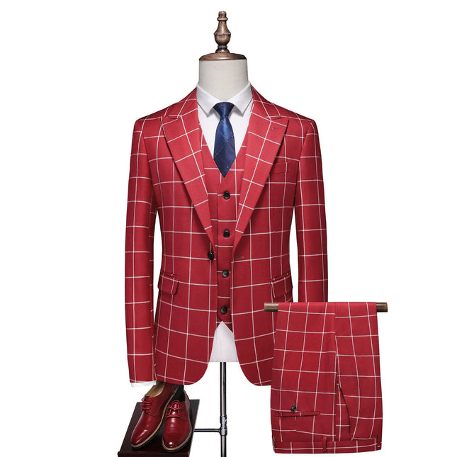 Men's 3 Piece Checked Suit  #S8617